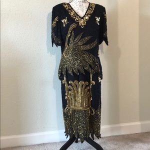 Formal black and gold beaded skirt set